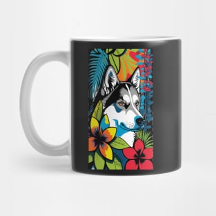 Husky Dog Vibrant Tropical Flower Tall Retro Vintage Digital Pop Art Portrait 3 Mug